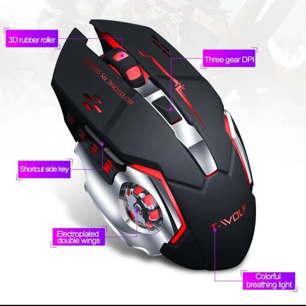 T-WOLF Q13B Wireless Mouse (Bluetooth + 2.4GHz, Rechargeable, Silent Click)